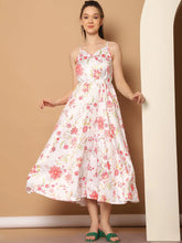 Floral Printed Shoulder Strap Maxi Dress-JND-1032White